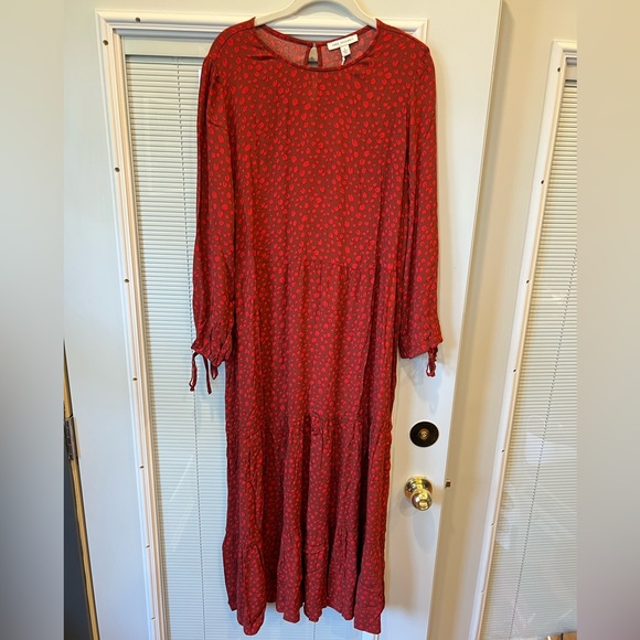 NWT Free Assembly Red Tiered Maxi Dress Size Large; Boho Spotted Maxi Dress - Picture 2 of 12